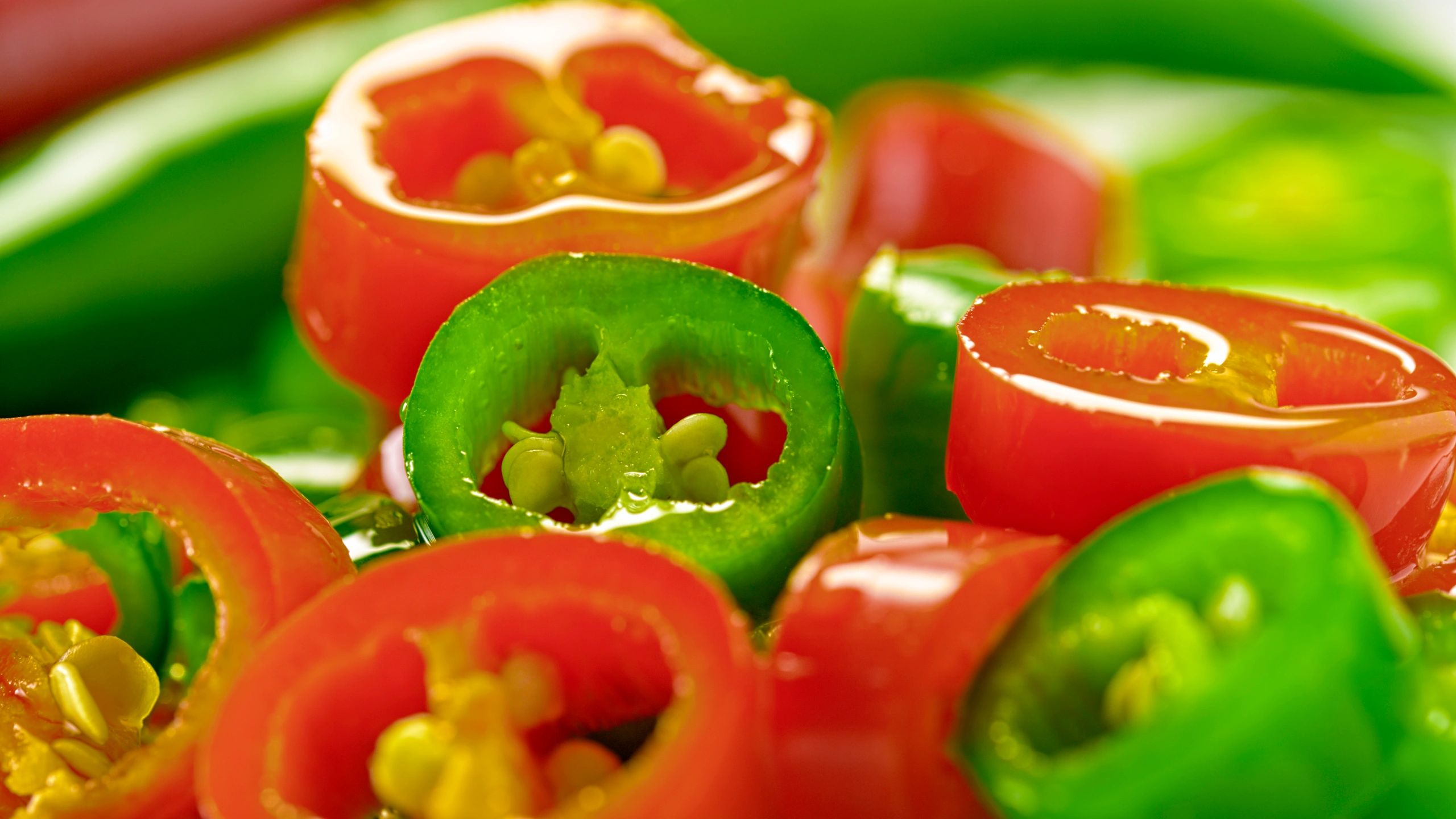 Close-up of sliced chili peppers