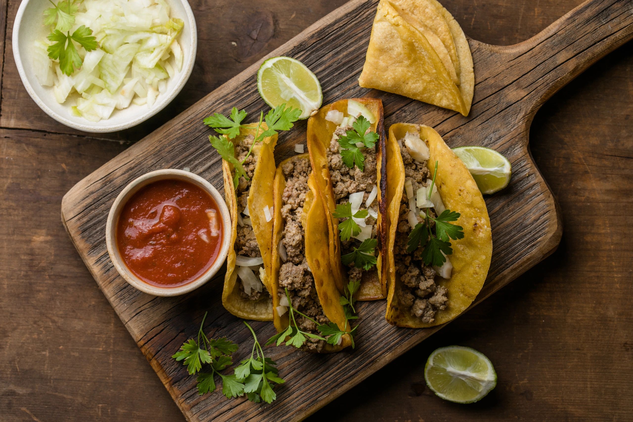 Birria tacos served with dipping sauce